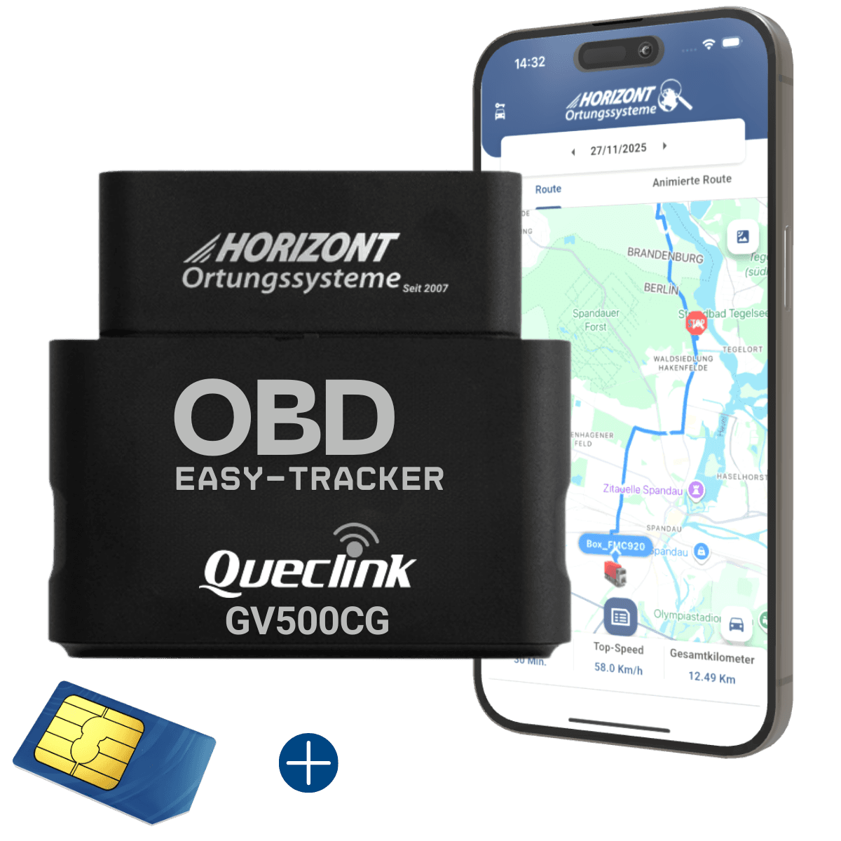 OBD GPS Tracker ohne Abo – 4G LTE Plug & Play | Queclink GV500CG - GPS Tracker für Fahrzeuge