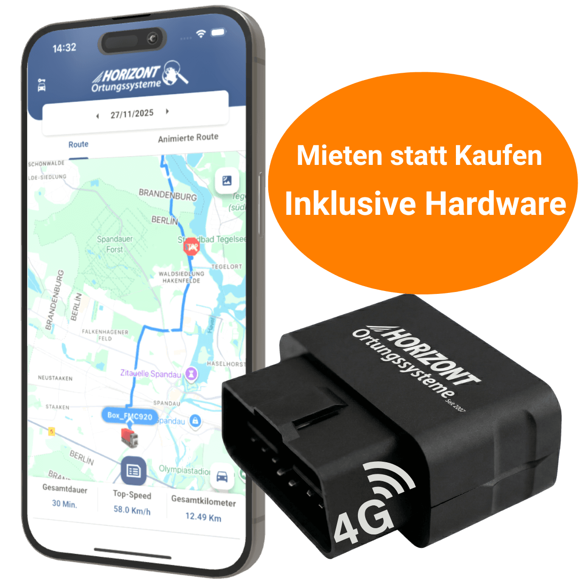 GPS Vehicle Tracker 4G OBD Model - Rental with monthly payment - GPS Tracker für Fahrzeuge